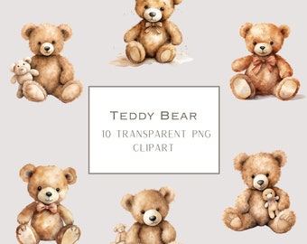 Aquarell Teddy Bär Clipart: Boho Kinderzimmer PNG (digitaler Download)