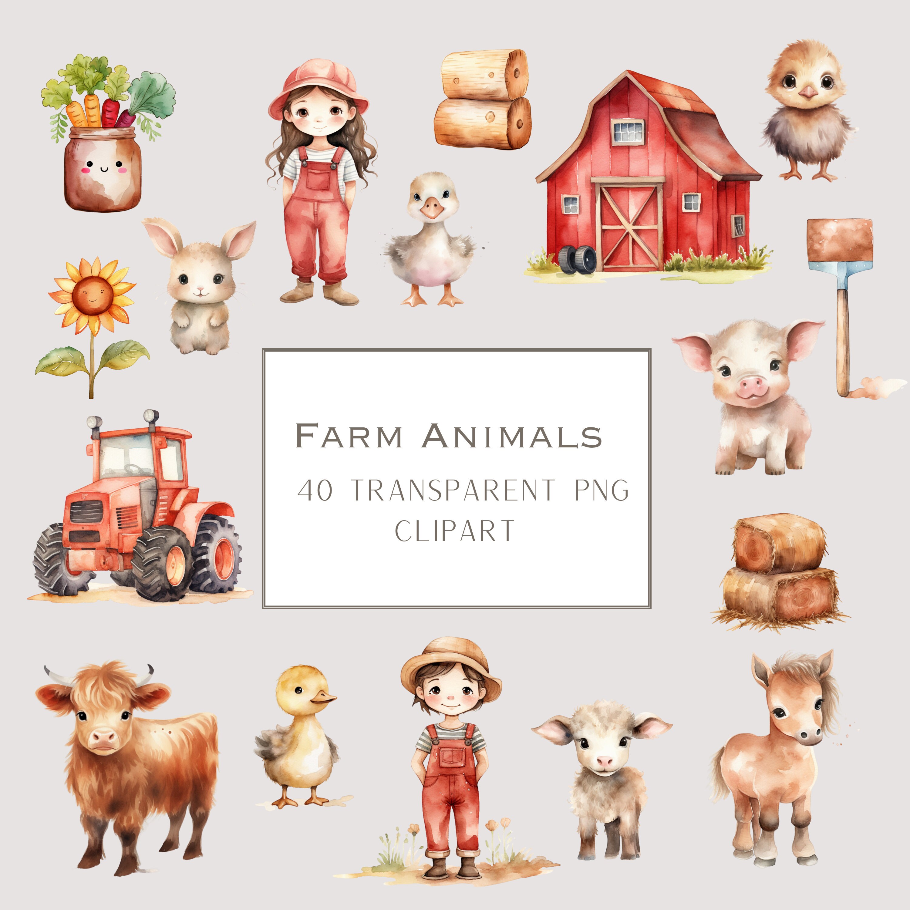 Farm Animal Nursery Clipart, Farm Animals Watercolor Digital Clipart ...