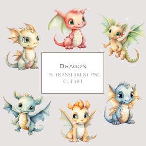 Dragons Watercolor Clipart, Cute Dragon PNG, Baby Dragon Clip Art, Nursery Wall Art, Dragon Illustration, Nursery Wall Art Decor PNG