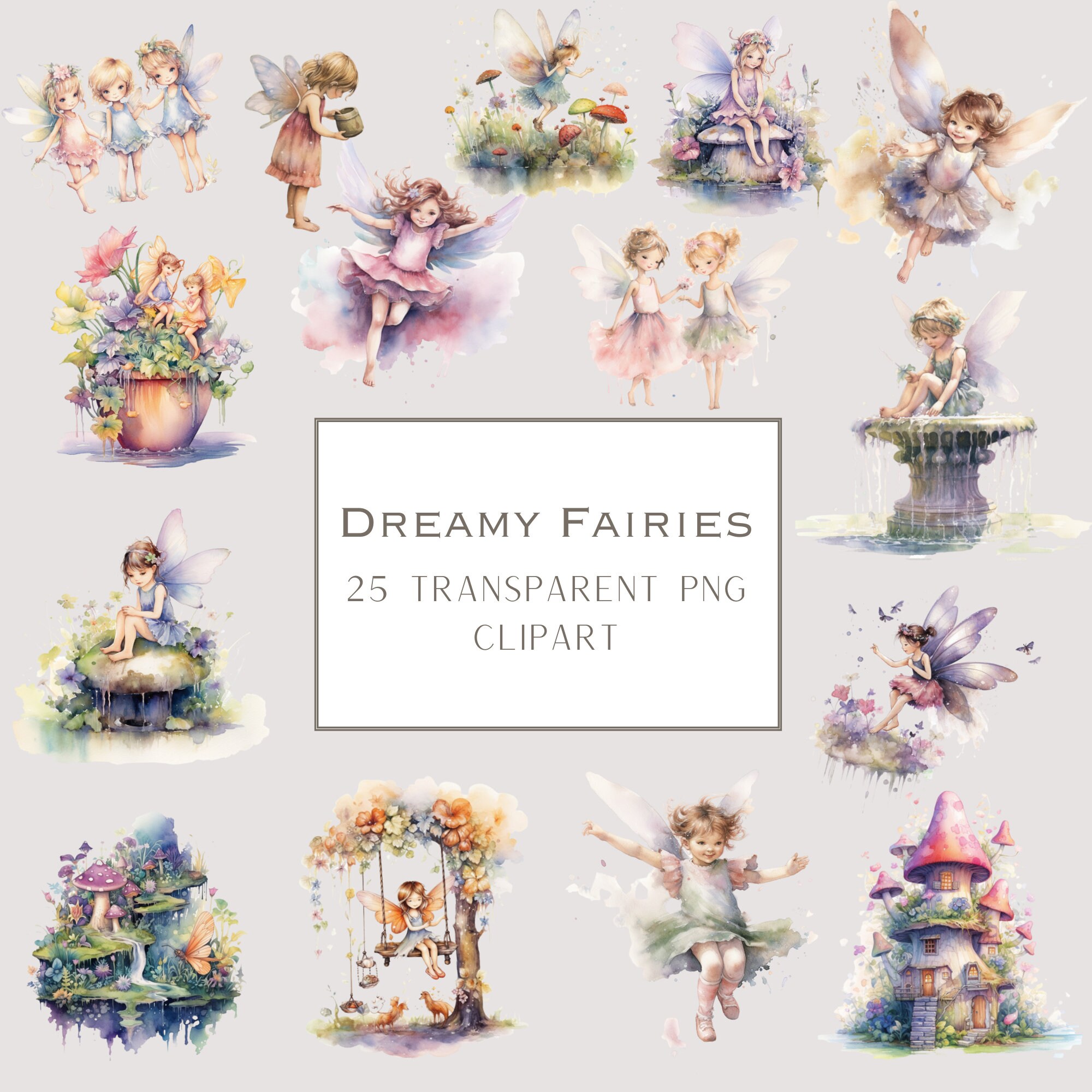 Watercolour Fairies Clipart Cute Fairy Garden Illustrations - Etsy