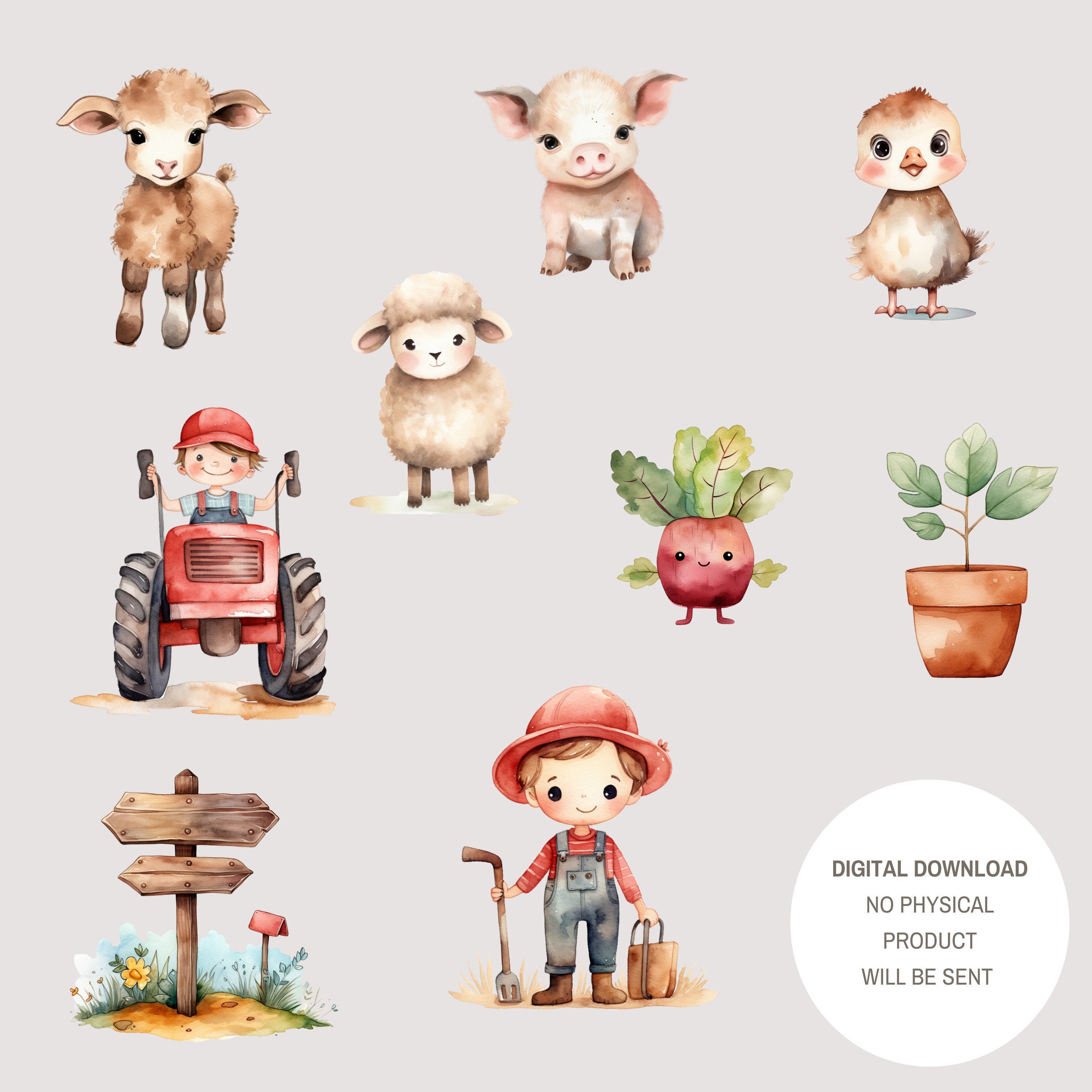 Farm Animal Nursery Clipart, Farm Animals Watercolor Digital Clipart ...
