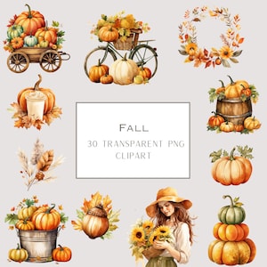 Watercolor Fall Clipart, Watercolor Pumpkin Clipart, Pumpkin Spice, Autumn Pumpkin Fall, PNG Autumn Decor Clipart, Commercial use