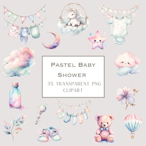 Watercolor Clipart Baby Shower, Newborn Baby Boy Girl Watercolour Pastel Color Clipart Cute Baby Shower Nursery Decor PNG
