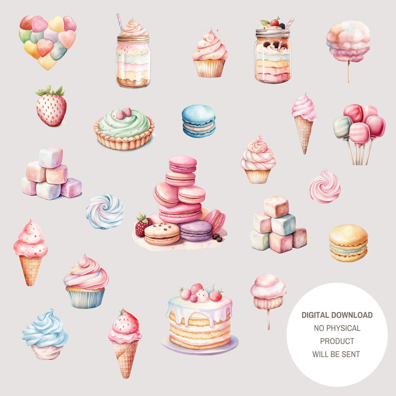 Watercolor Dessert Clipart, Candy Clipart, Watercolor Sweets Clipart ...