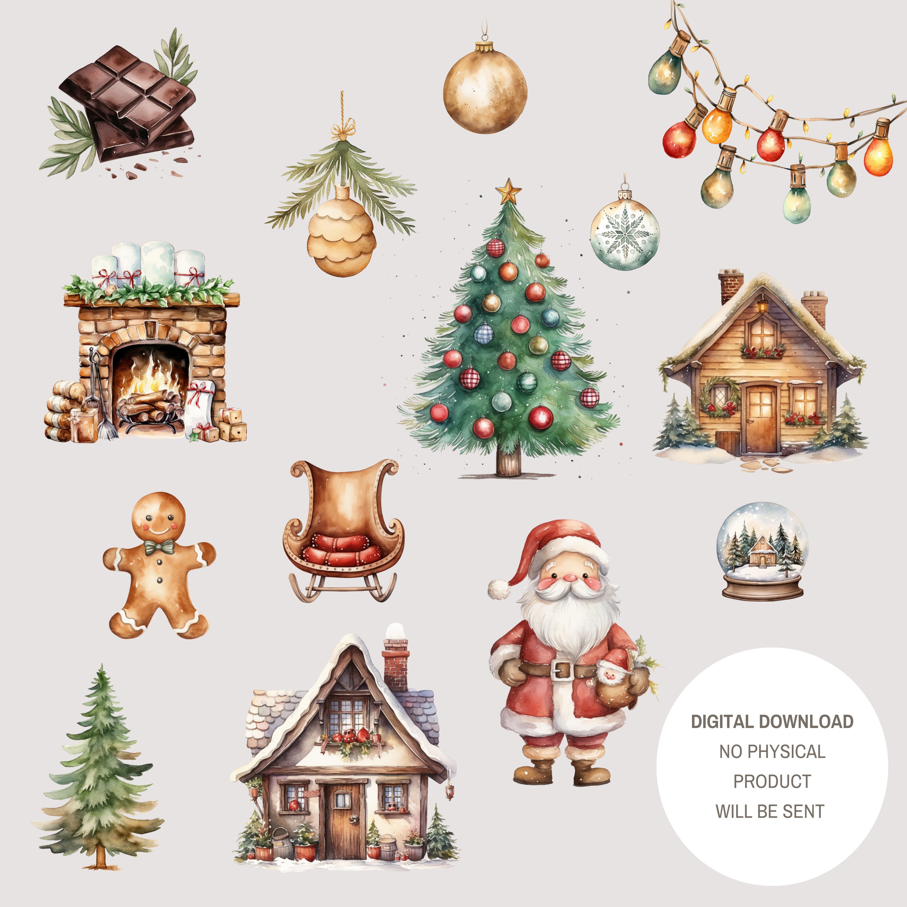 Watercolor Christmas Clipart Bundle: Woodland Santa, Cozy PNG (digital ...
