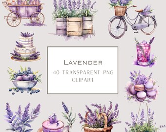 Watercolor Lavender Clipart: Vintage Garden PNG Images (Commercial Use)