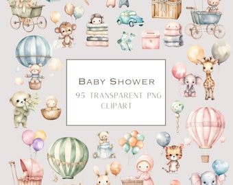 Aquarel babyshower clipart: 95 pastel kinderkamer png-afbeeldingen (digitale download)