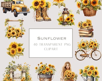 Watercolor Sunflower Clipart: Vintage Fall Art PNG (Commercial Use)