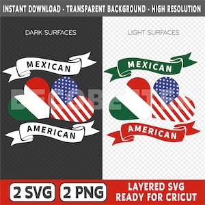 Mexican American Flag - PNG and SVG - Digital file - USA and Mexico flag heart - Instant Download - Cricut and Silhouette Files