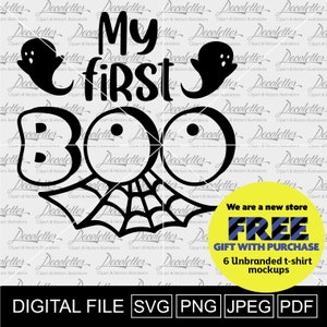 Halloween SVG, BOO SVG File, My first Boo Silhouette Cutting File Cricut Download Print iron on Vinyl baby Shirt Design web svg, spooky svg