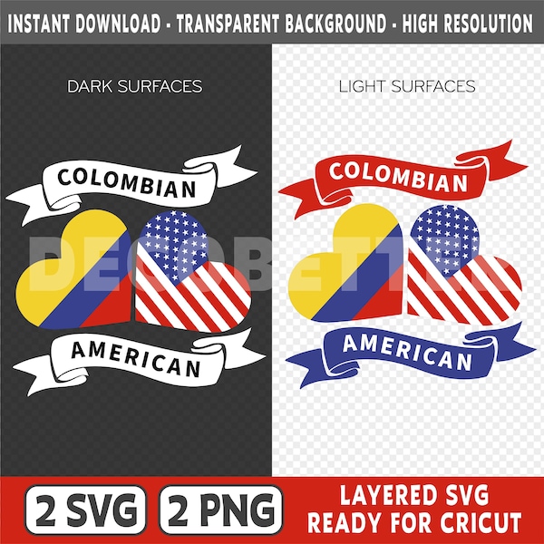 Colombian American Flag - PNG and SVG - Digital file - USA and Colombia flag heart - Instant Download - Cricut and Silhouette Files