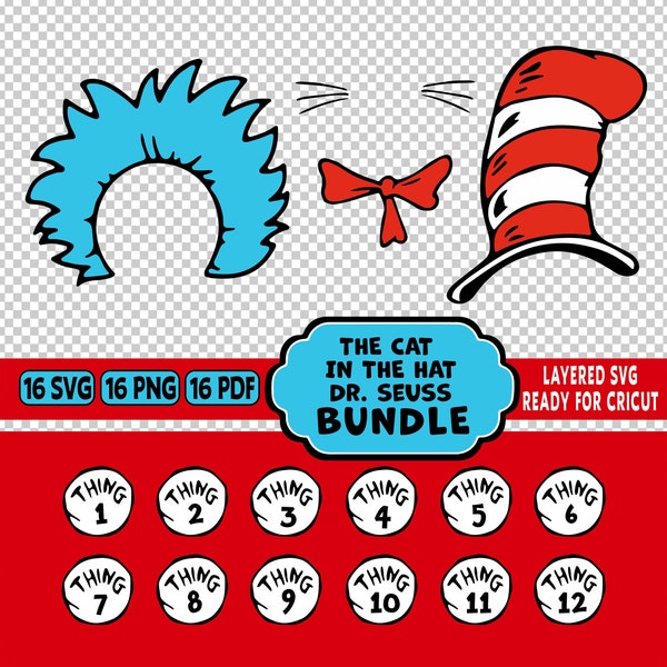 Dr Seuss Bundle, Cat in the hat svg, dtf bundle, 12 Things, Cricut Bundle or Sublimation Bundle for Designs for t-shirts and many crafts