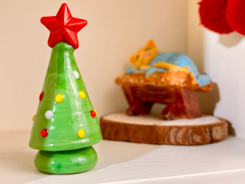 Glass Christmas Trees, Handmade Stained Glass Figurines, Handmade Illuminated Glass Miniature Christmas Trees, Collectible Christmas Trees G