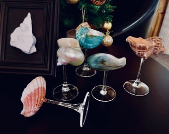 Set of 5 Conch Glass Set, Most Popular Beach Wedding Gifts, Conch Glasses, Beach Wine Glasses, Tall Cocktail Glasses, Bridesmaid Gifts