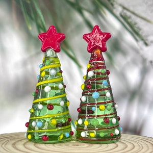Glass Christmas Trees, Handmade Stained Glass Figurines, Handmade Illuminated Glass Miniature Christmas Trees, Collectible Christmas Trees