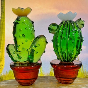 Glass Cactus Pot Set, Fused Glass Succulents, Stained Glass, Cactus Lovers, Gifts, Artificial Indoor Plants, Car Decor Set, Home Decor