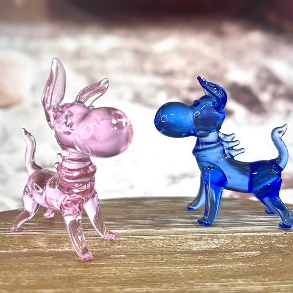 Figurine de chien en verre kawaii, mini chien miniature, chiots mignons en verre soufflé à la main, statues d'art en verre, joli ornement de bureau, cadeau pour enfants