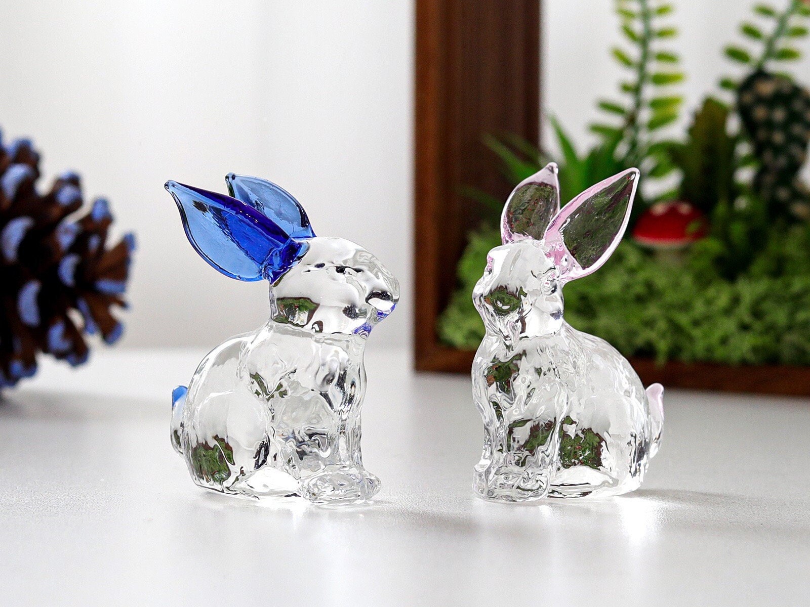 Glass Rabbit Statue, Cute Rabbit Sculpture, Glass Miniature Animals