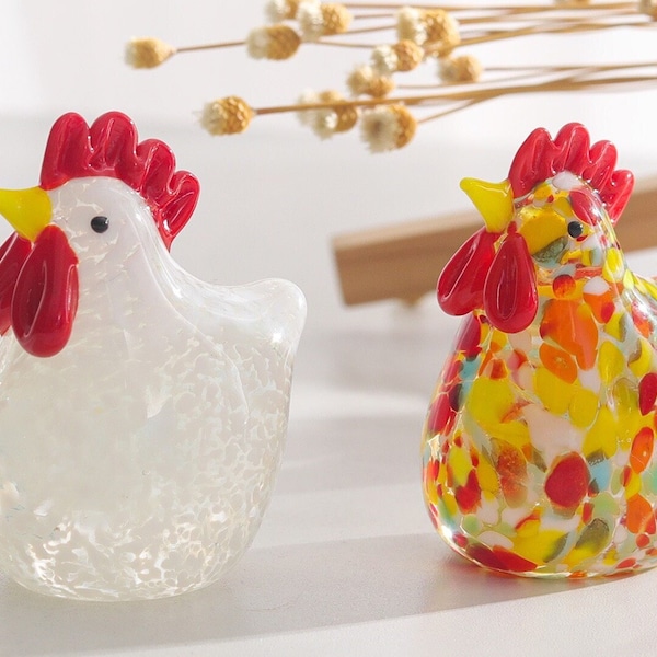 Petit poussin décoratif en verre, poussin en verre, poulet en verre soufflé à la main, oiseau en verre de collection, décoration de bureau, cadeau de Pâques fait main