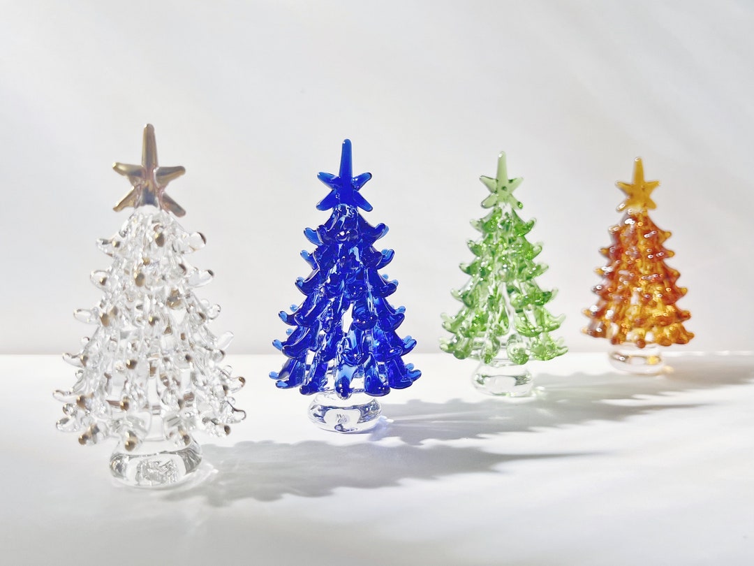 4pack Glass Christmas Tree Figurines, Christmas Sculpture Decorations
