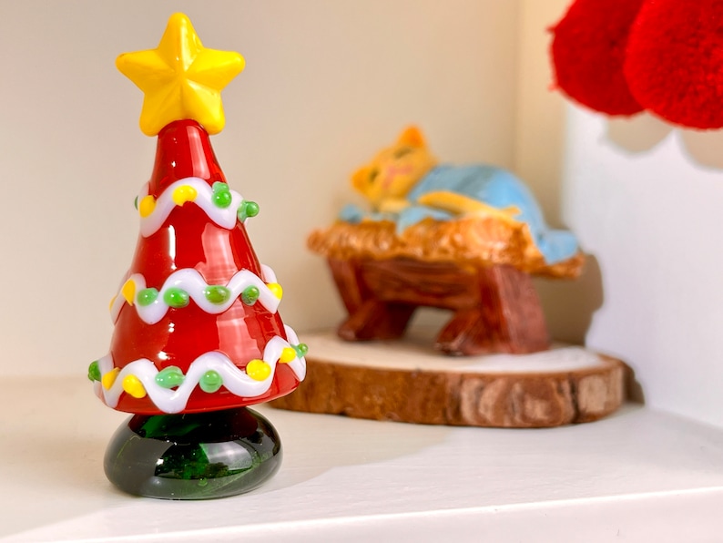 Glass Christmas Trees, Handmade Stained Glass Figurines, Handmade Illuminated Glass Miniature Christmas Trees, Collectible Christmas Trees D
