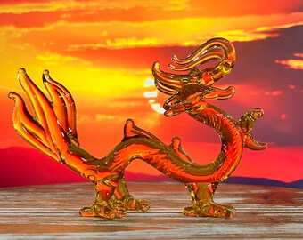 Dragon Murano Glass Statue, Lampwork Dragon Sculpture, Home Decor, Hand Blown Animals, Glass Dinosaurs, Dragon Decor, Perfect Small Gifts