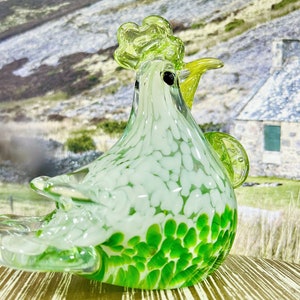 Glass Hen, Glass Cabbage, Glass Vegetables, Cute Rooster, Hand Blown Glass Sculpture, Art Statue, Home Decoration