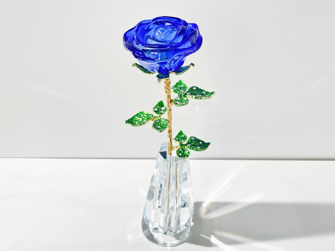 Glass Rose Flower, Blue Crystal Rose, Beautiful Flowers, Home ...