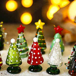 Glass Christmas Trees, Handmade Stained Glass Figurines, Handmade Illuminated Glass Miniature Christmas Trees, Collectible Christmas Trees image 1