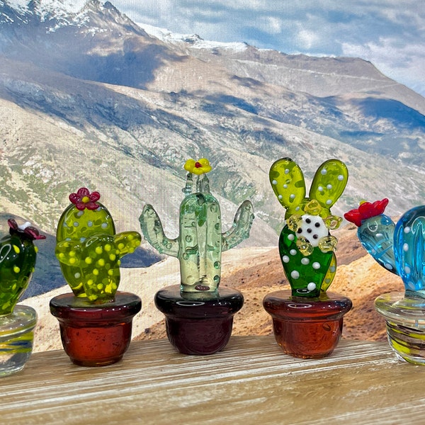 Mini Glass Cactus Set, Fused Glass Succulents, Stained Glass, Cactus Lovers, Artificial Indoor Plants, Car Decor Set, Gifts For Mom