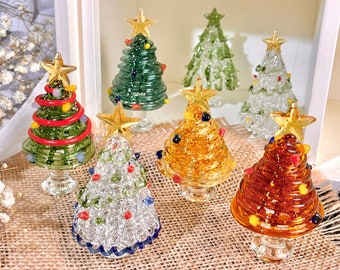 Glass Christmas Tree Statue, Christmas Sculpture Decoration, Festive Christmas Tree, Green Glass Tree Decoration, Christmas Gift