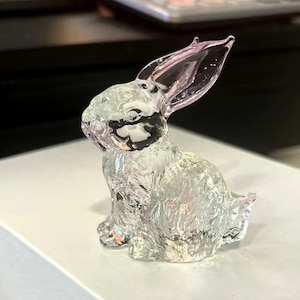 Glass Rabbit Statue, Cute Rabbit Sculpture, Glass Miniature Animals, Modern Art, Desktop Decoration, Springtime Decor, Window Ornament