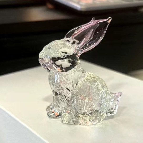 Glas-Kaninchen-Statue, niedliche Kaninchen-Skulptur, Glas-Miniatur-Tiere, moderne Kunst, Schreibtischdekoration, Frühlingsdekor, Fensterschmuck