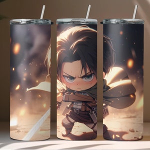3D Titan Anime 20oz Tumbler Wrap, Chibi Levi Anime Tumbler Design PNG, Kawaii Levi Tumbler Wrap PNG, Instant Download #AOT20