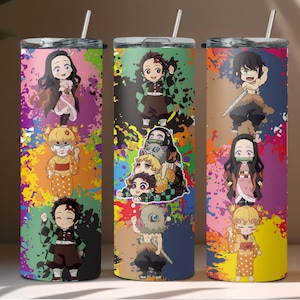 Chibi Slayer Anime Tumbler Wrap, Colorfull Kawaii Anime Tumbler Wrap, Cute Slayer Tumbler Sublimation Wrap PNG, Instant Download #DS20