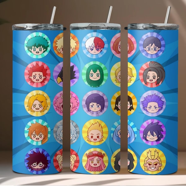 Cute Anime Face 20oz Tumbler Wrap, My Hero Anime Tumbler Wrap PNG, My Hero Tumbler Wrap, Kawaii Anime Tumbler Wrap, Instant Download #MHA20