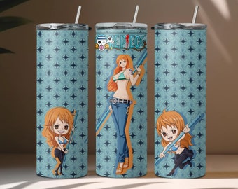 Anime Pirate 20oz Tumbler Wrap, Blue Manga Design (PNG Digital Download)