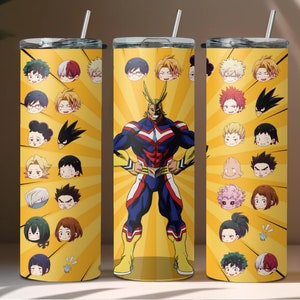 Envoltorio para vaso de My Hero Anime de 20 oz, Envoltorio para vaso de anime PNG, Envoltorio para vaso de superhéroe, Envoltorio para vaso amarillo kawaii, Descarga instantánea #MHA20