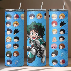My Hero Anime 20oz Tumbler Wrap, Anime Tumbler Wrap PNG, Super Hero Tumbler Wrap, Kawaii Anime Head Tumbler Wrap, Instant Download #MHA20