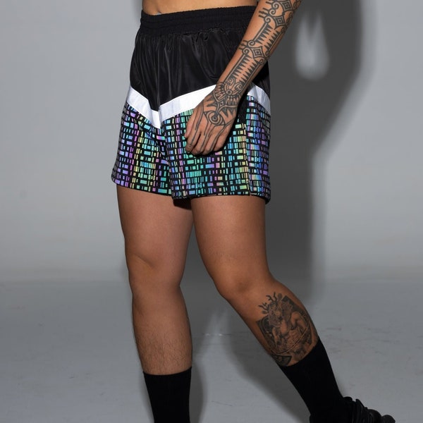 Reflective Patchwork Men Shorts,Rave Wear, Rave Clothing, Rave Outfit, Festival Outfit, Festival Clothing Man, EDM Fashion, Fantasy Clothing