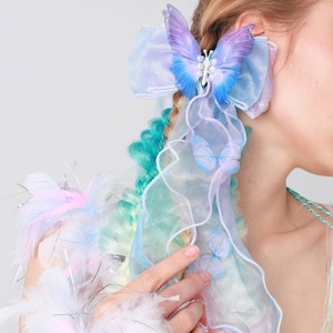 Butterfly Ribbon Hair Clip, Rave Accessories, Festival Accessories, EDM Fashion, Fantasy Hair Accessories