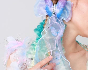 Barrette ruban papillon, accessoire Festival Rave