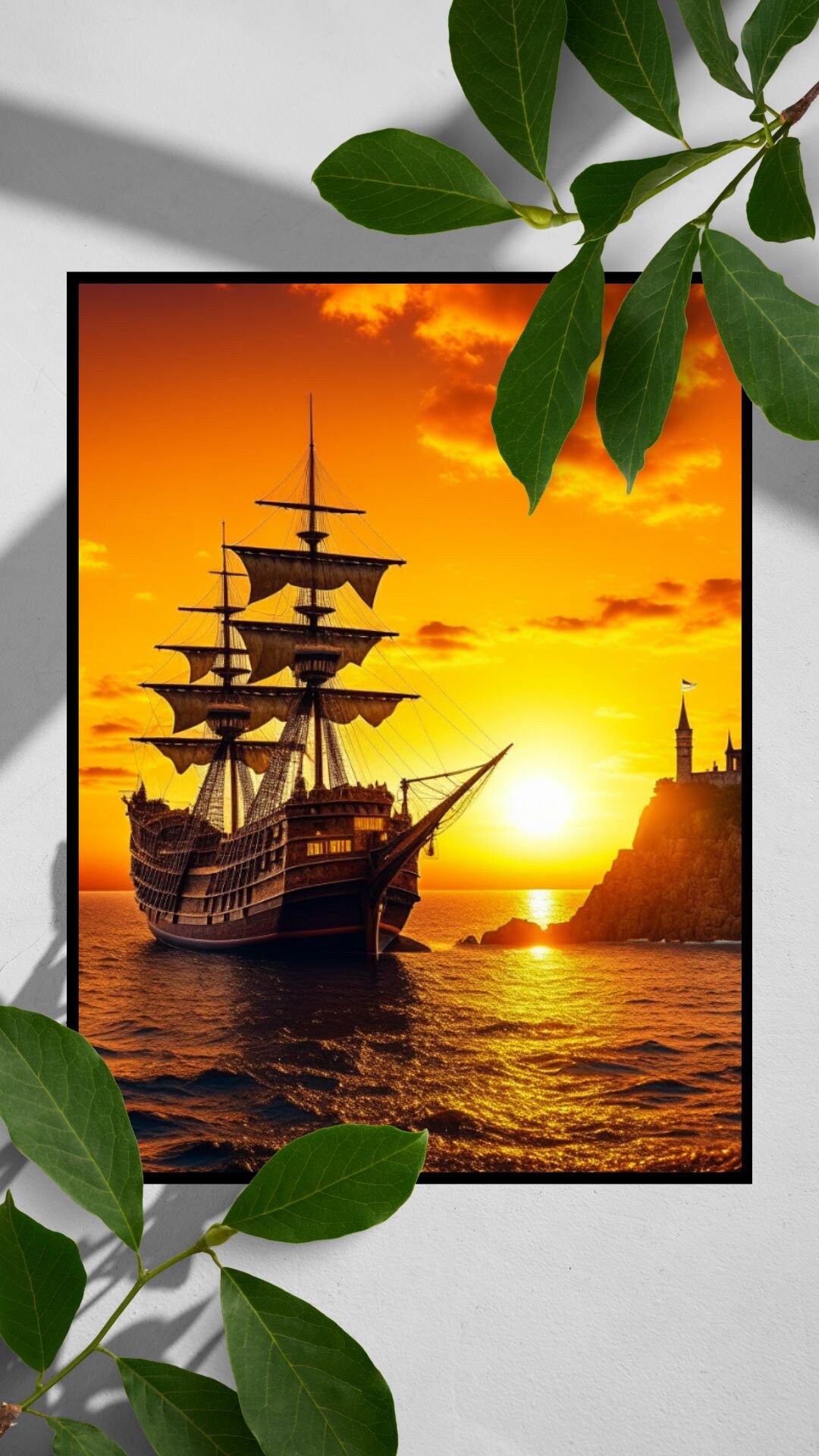 Pirate Ship Sailing Towards a Castle at Sunset - Etsy