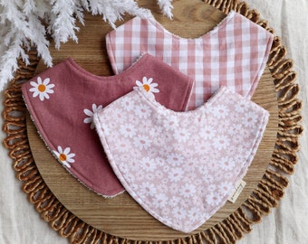 3 Pack Baby Bib Set, Baby Girl Bibs, Baby Bibs, Dribble Bibs, Absorbent Bibs, Floral Baby Bib, Gingham Baby Bib, Cotton Bibs, Pink Baby Bib.