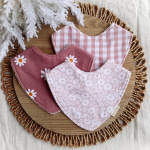 3 Pack Baby Bib Set, Baby Girl Bibs, Baby Bibs, Dribble Bibs, Absorbent Bibs, Floral Baby Bib, Gingham Baby Bib, Cotton Bibs, Pink Baby Bib.