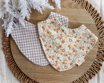 2 Pack Baby Bib Set, Baby Girl Bib, Baby Bib, Dribble Bib, Terry Towelling Bib, Gingham Bib, Newborn Gift, Vintage Floral Bib