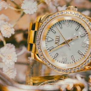 XIII Watchworks 39mm Gold with Gem Set bezel and Pearl Dial