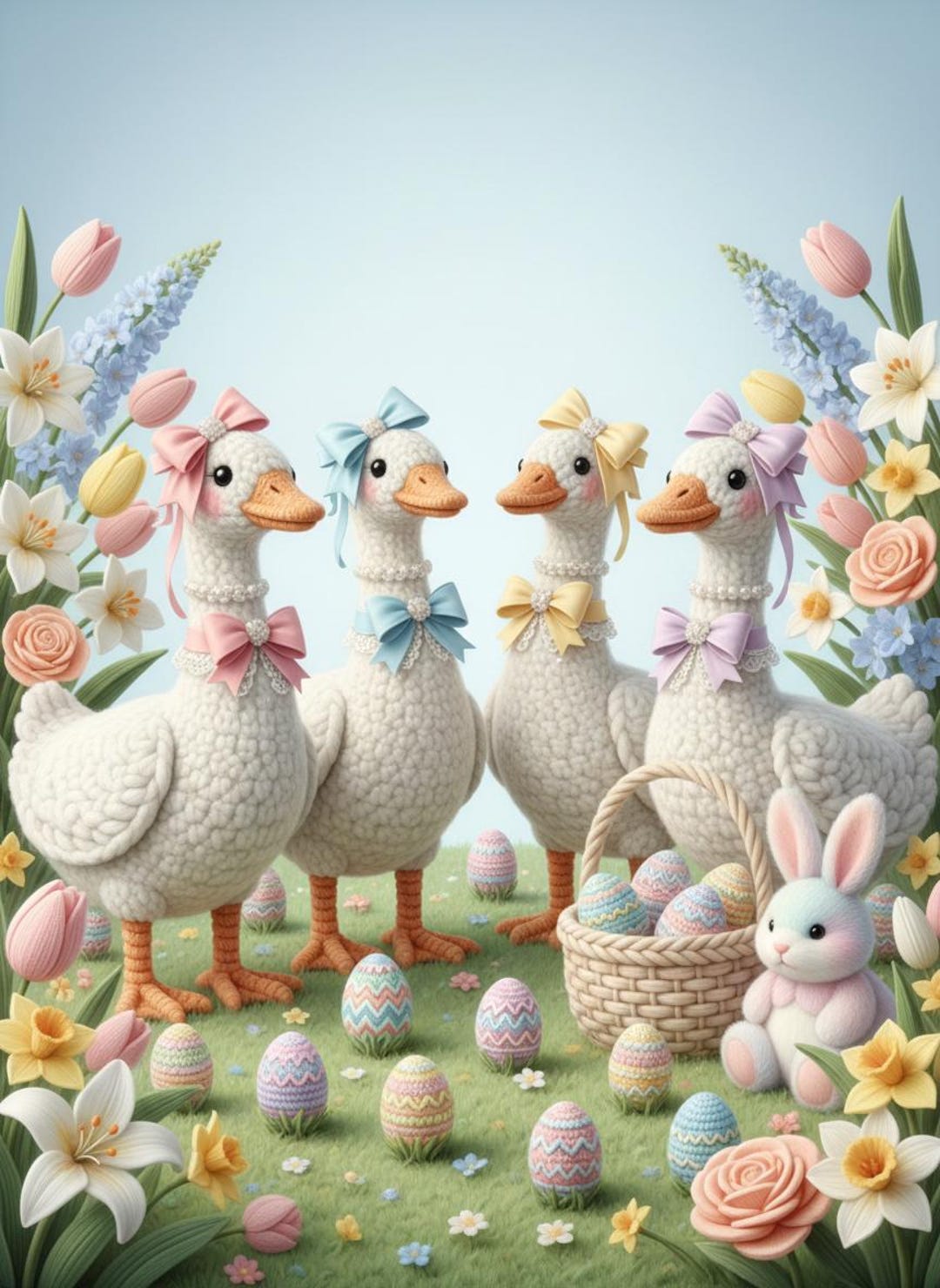 Springtime Goose Easter Goose Art – Pastel Spring Geese, Flowers, Eggs (digital Download ...