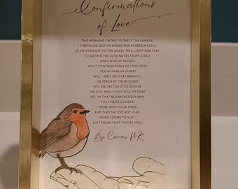 Beautiful sentimental gift - Framed Robin poem and handpainted drawing