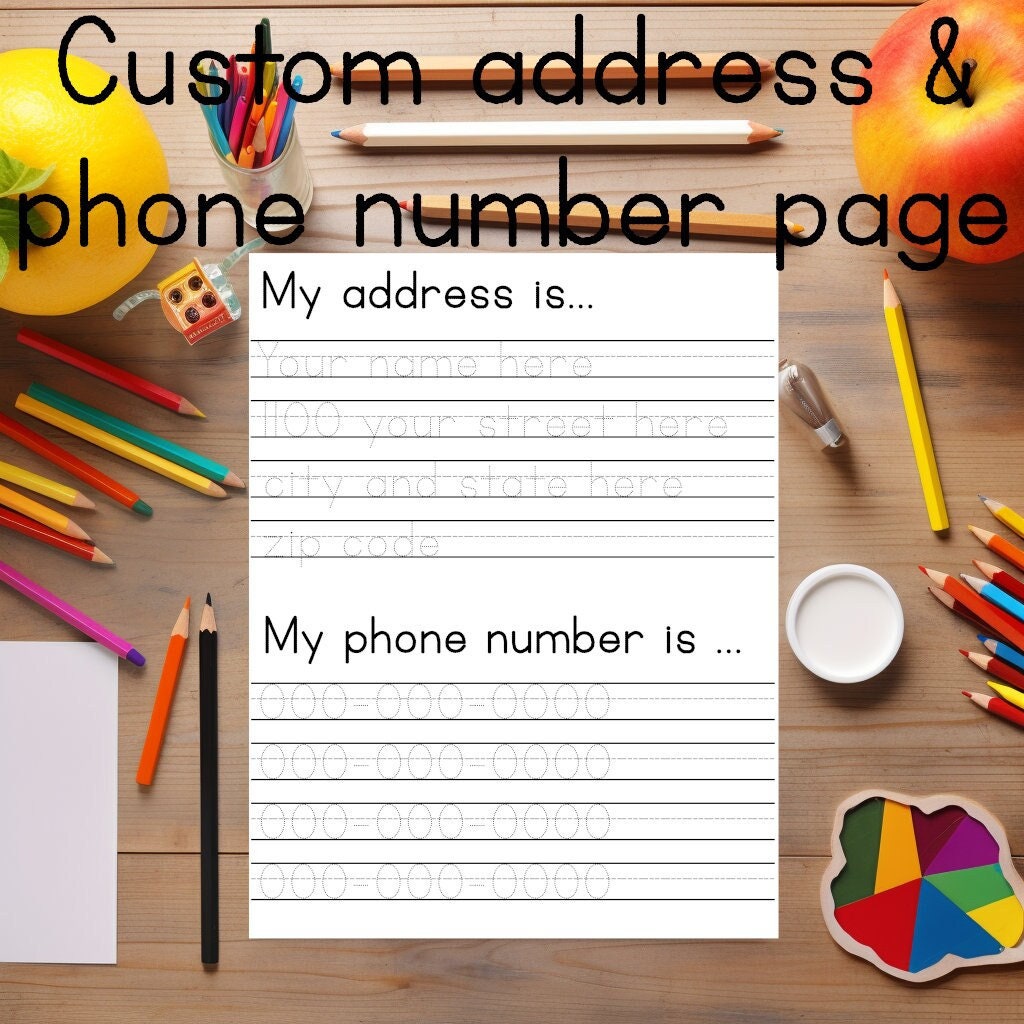 Custom name and phone number tracing sheets safety practice